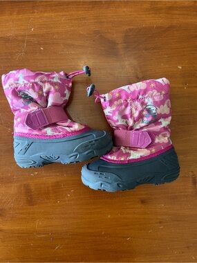 Kamik Pink Kids Winter Boots with Unicorn and Rainbow Accents